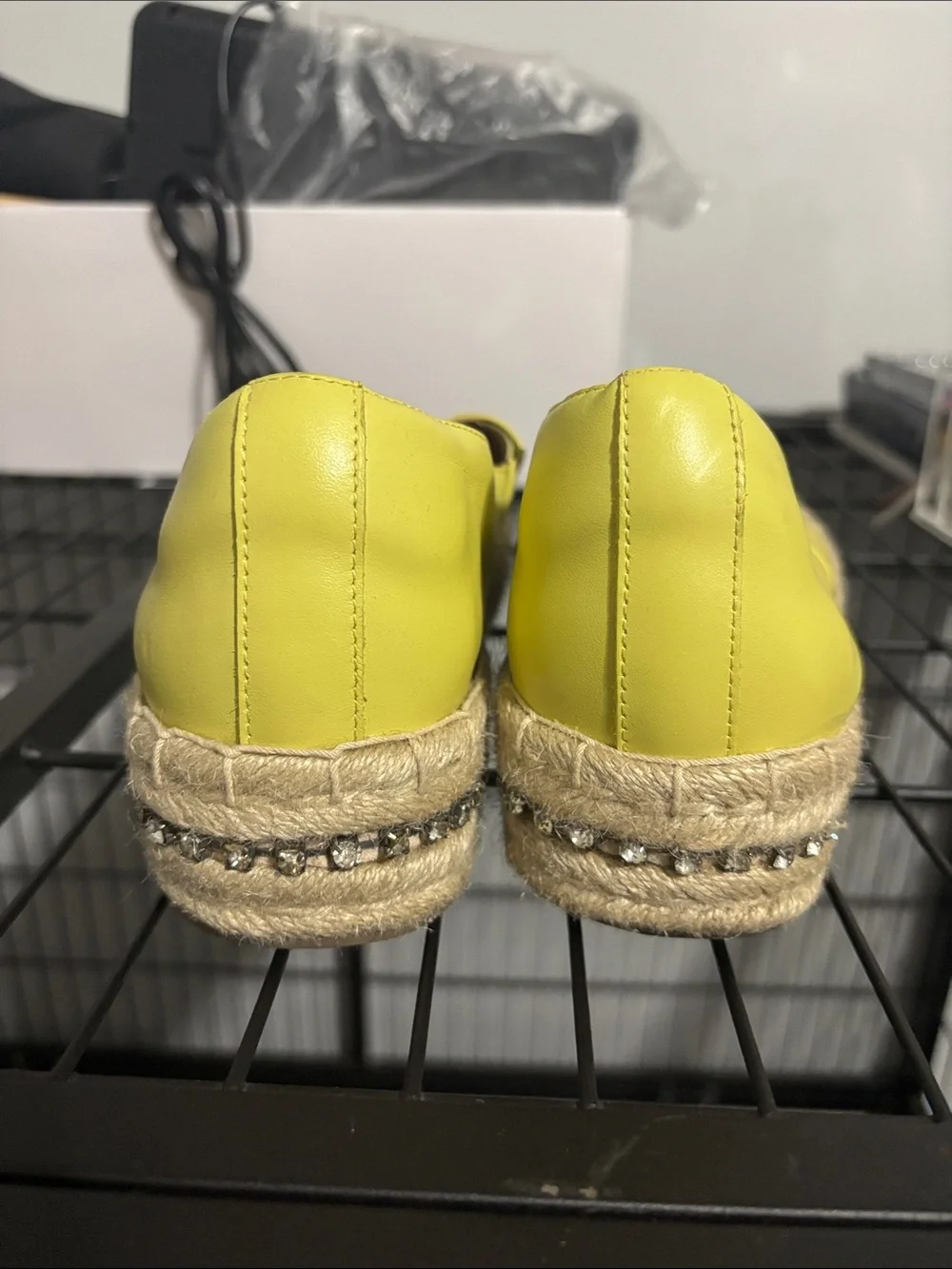 Chelsea & Violet Bright Yellow Leather Espadrille Flats